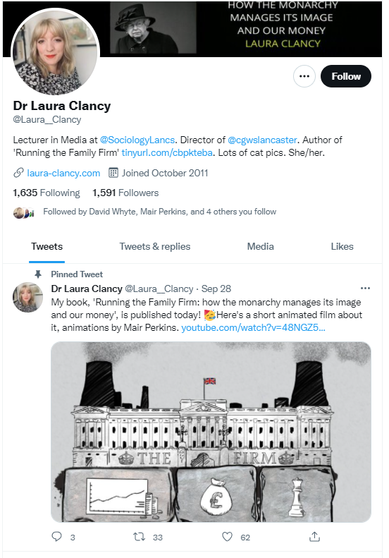 Dr Laura Clancy on Twitter.