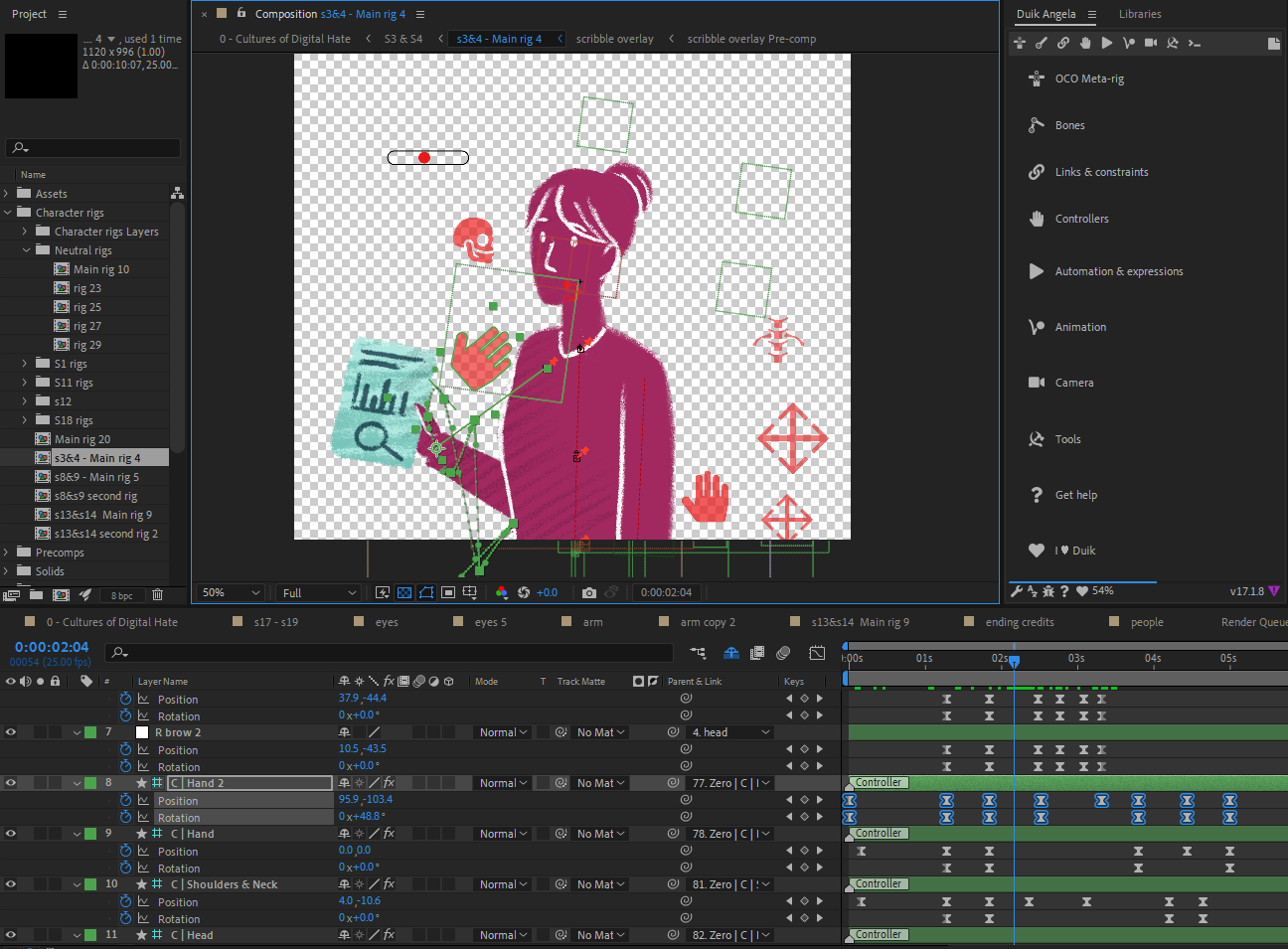Animated character rig in After Effects.