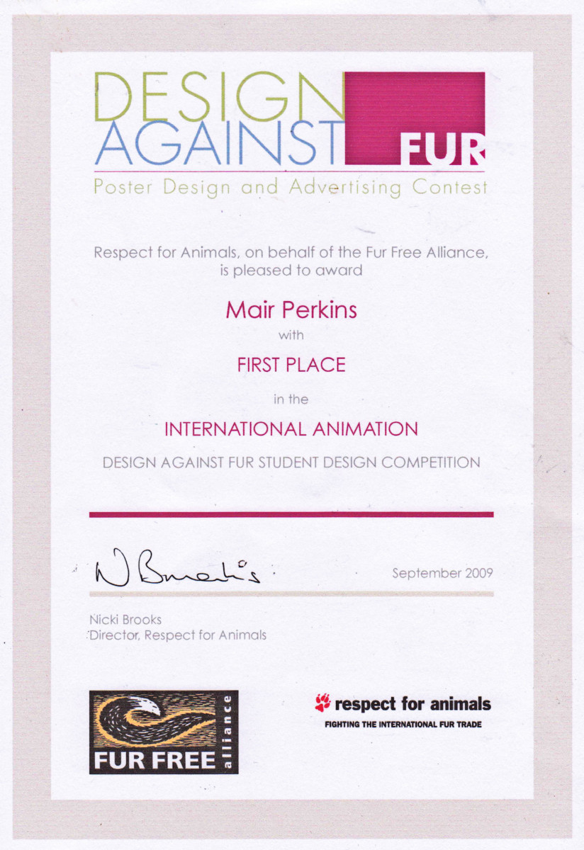 Design Against Fur international animation award 1st place.