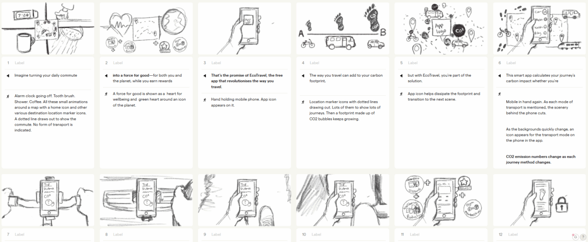 Sketched storyboards.