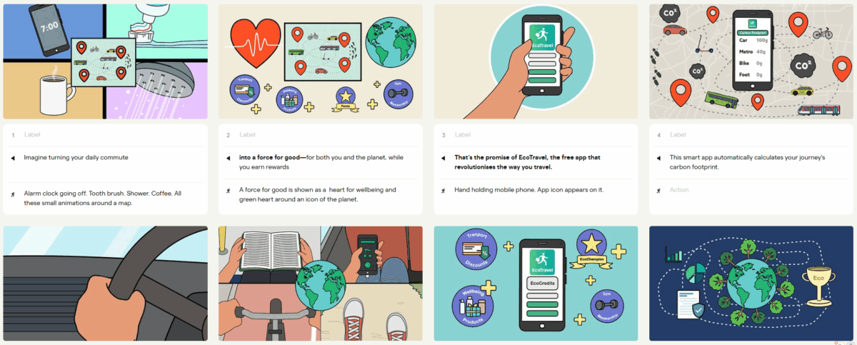 Illustrated storyboards.