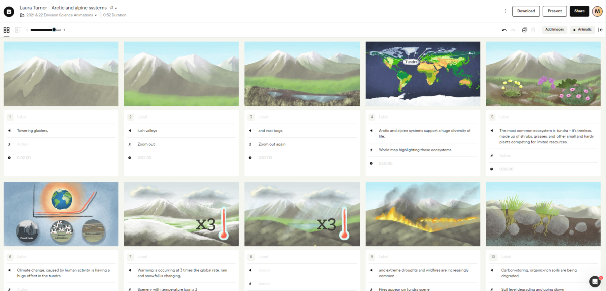 Illustrated storyboards in Boords app.