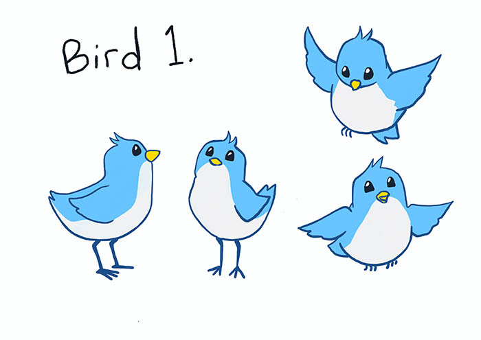 carton bird character design option 1.