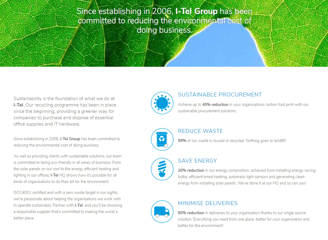 i-Tel's web page about sustainability.
