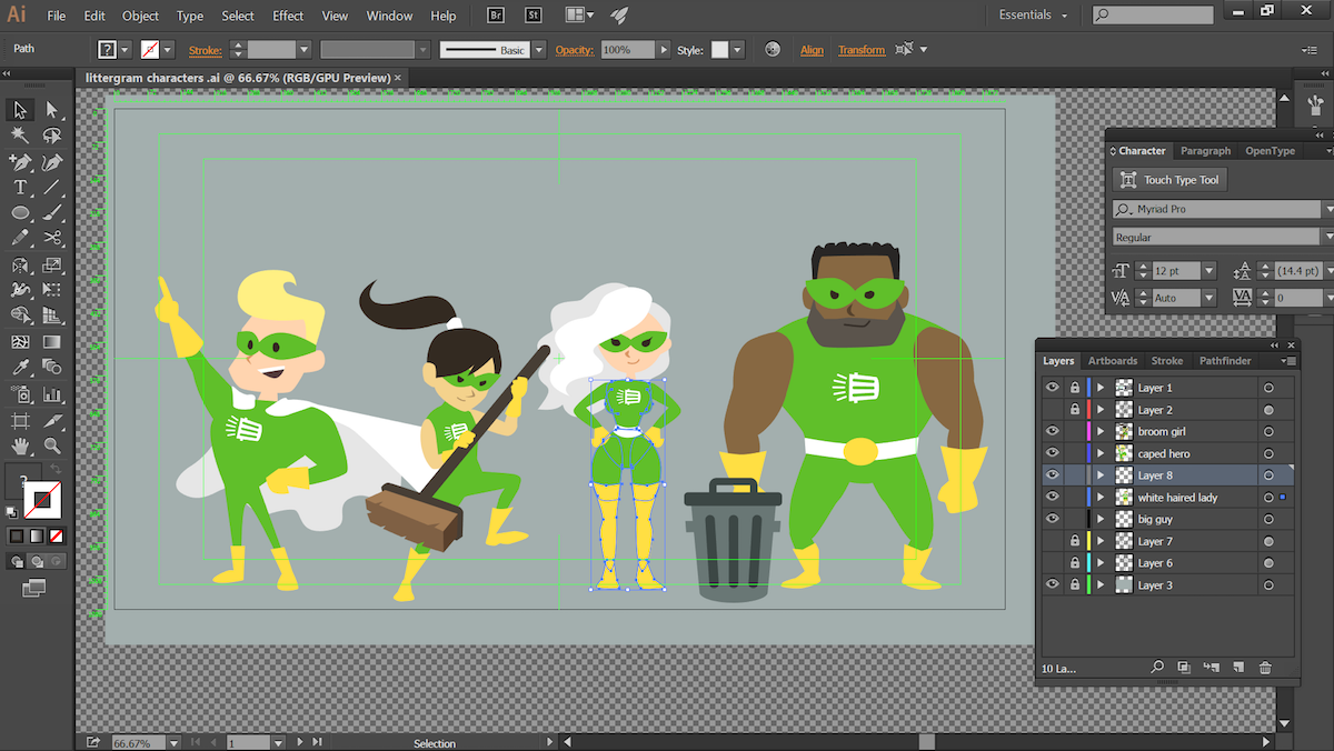 Littergram animation character designs.
