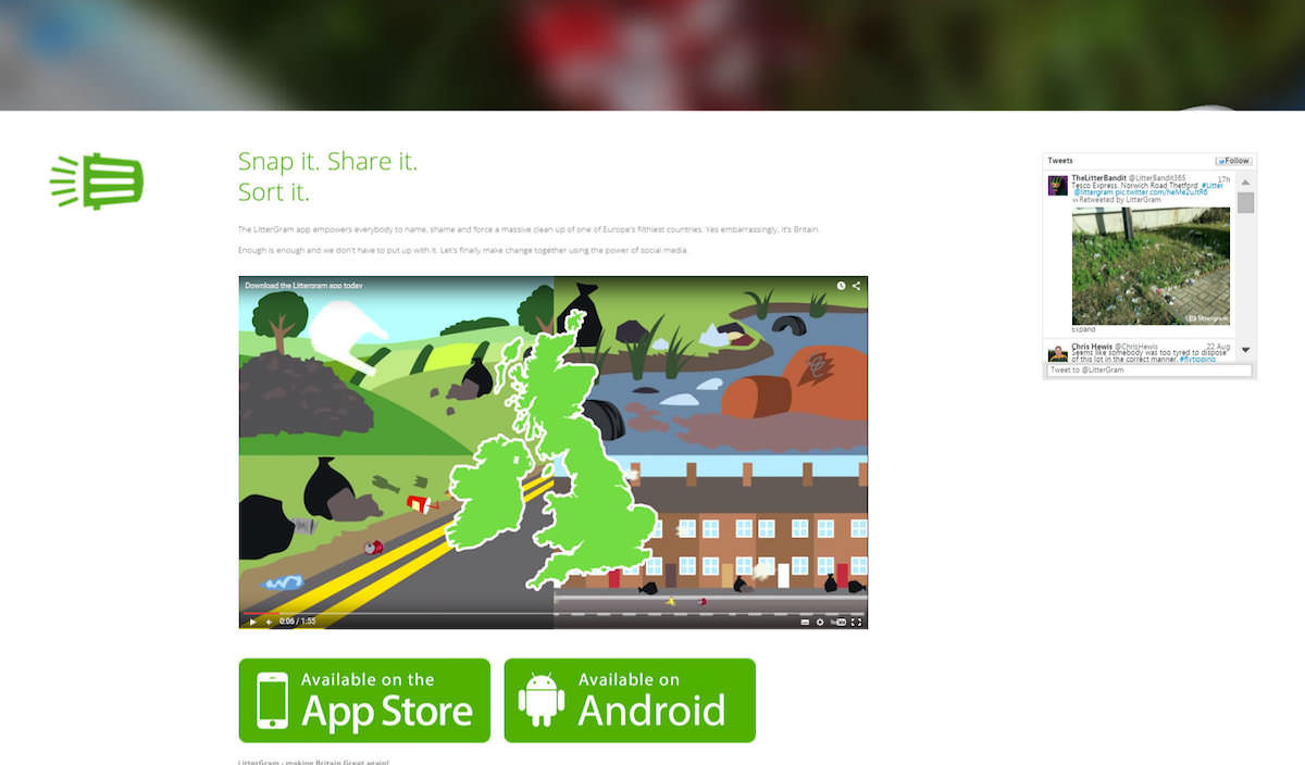 Littergram animated video on website screenshot.