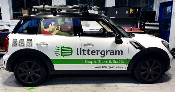 Littergram commercial car.
