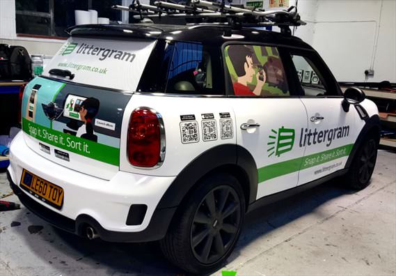 Littergram commercial car.