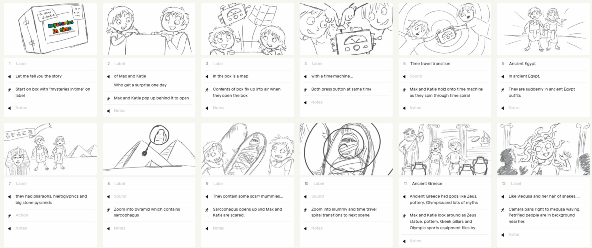 Sketched storyboards.