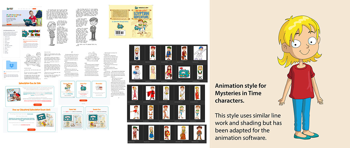 Animation style design based on existing Mysteries in Time artwork.