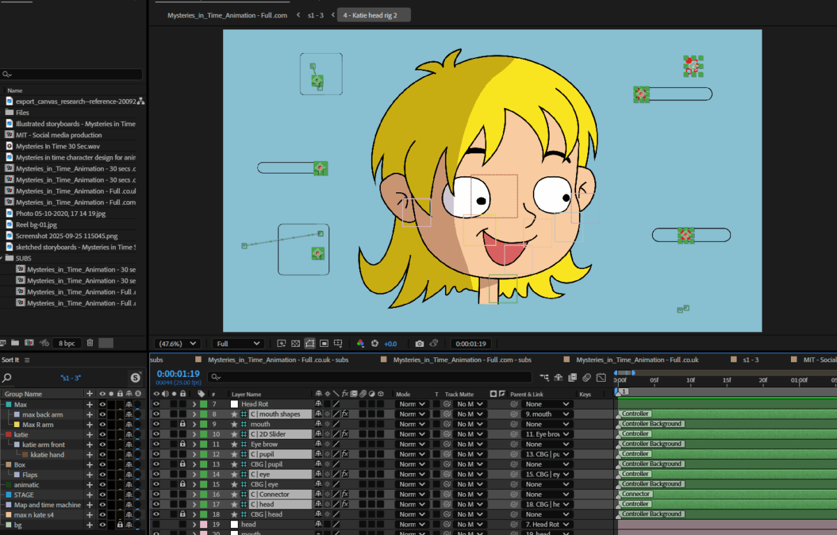 Facial rig for a character in After Effects.