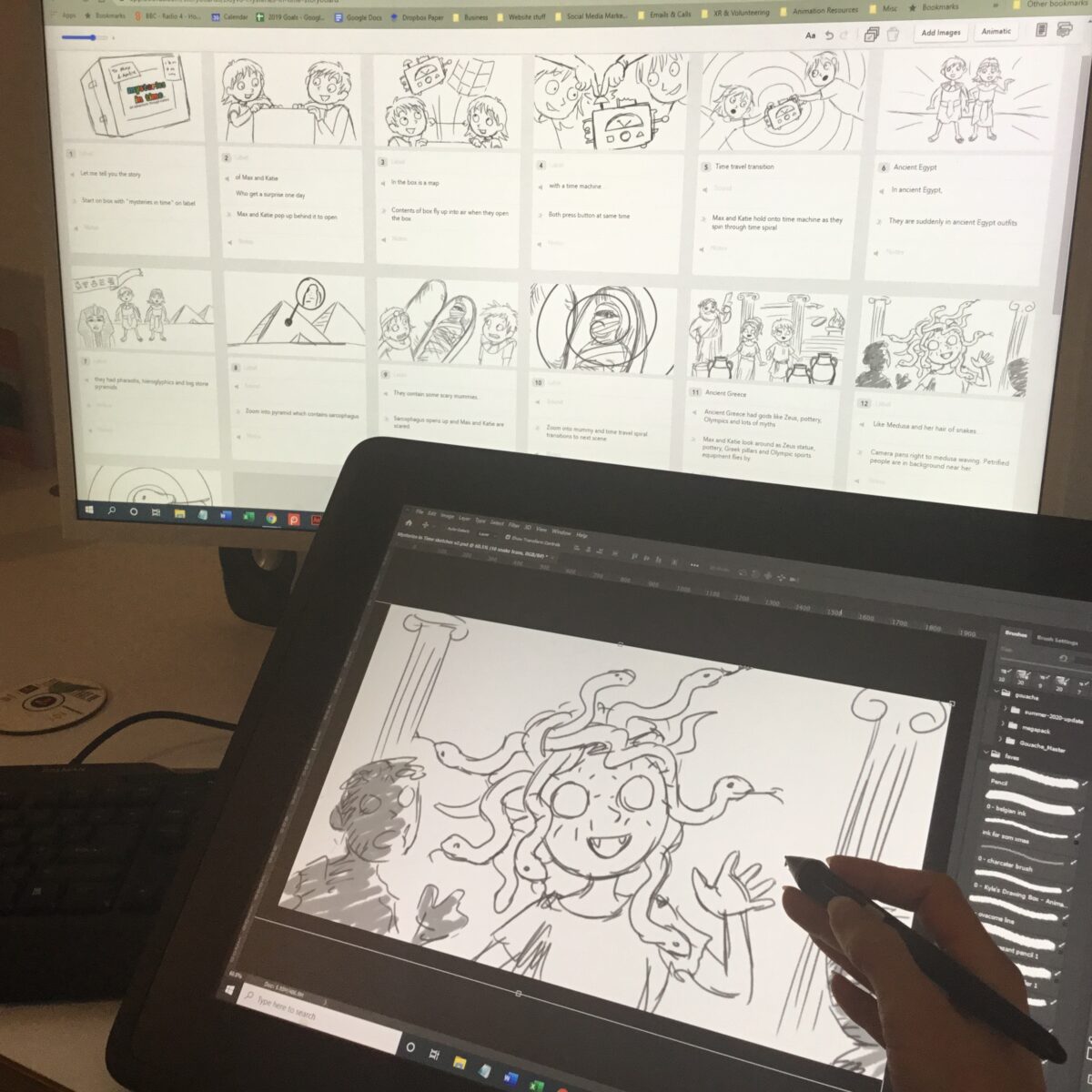 Sketching storyboards.