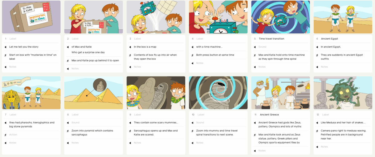 Illustrated storyboards.