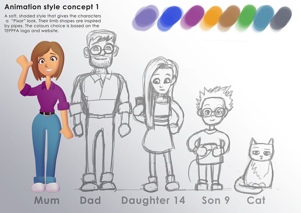 Explainer animation character designs.