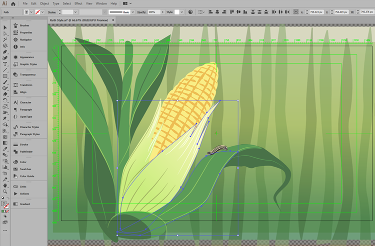 Style frame design. An illustration of a corn cob on a plant.