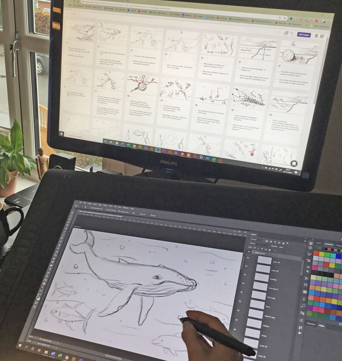 Sketched Storyboards and Animatic Video.