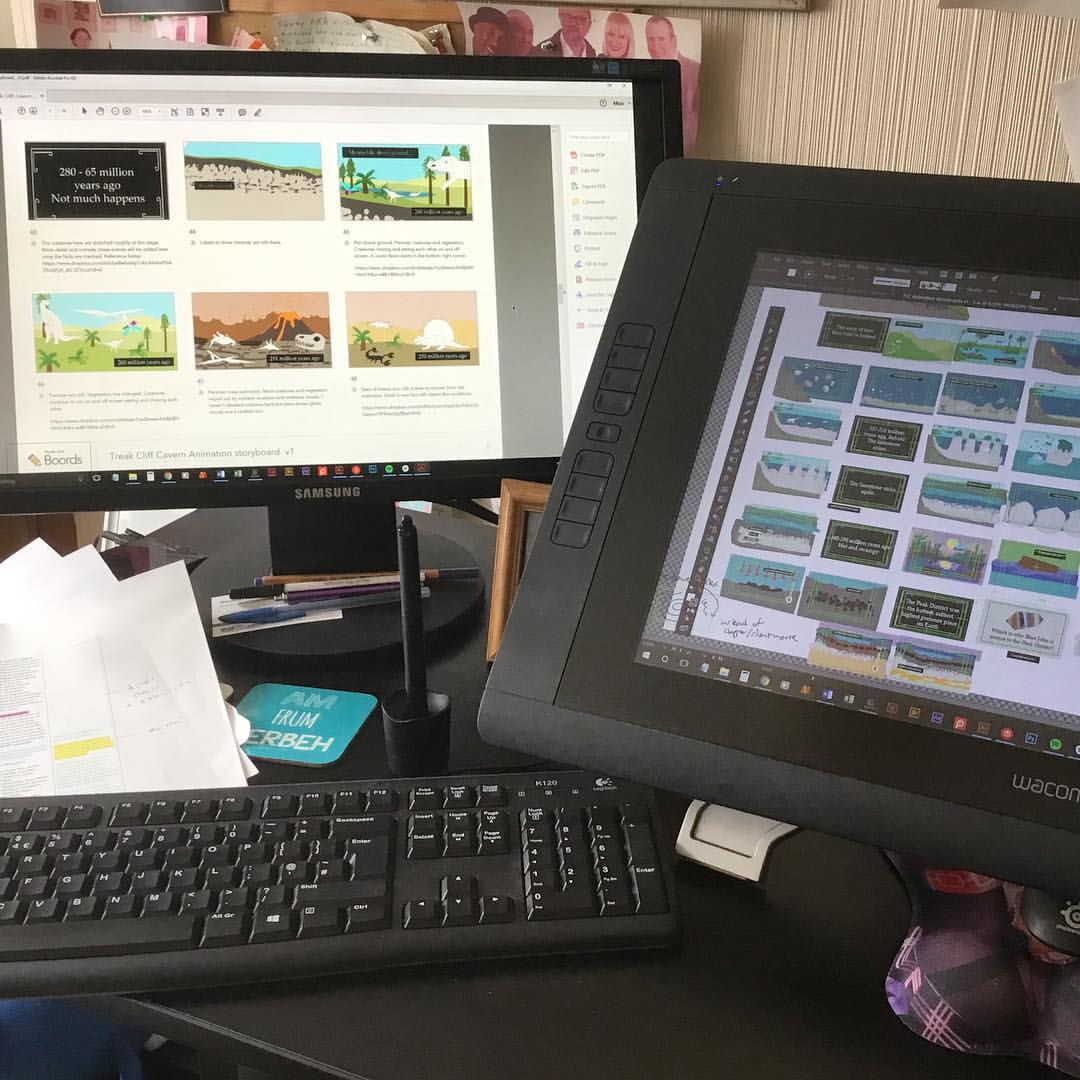 Working on storyboards for the animation.