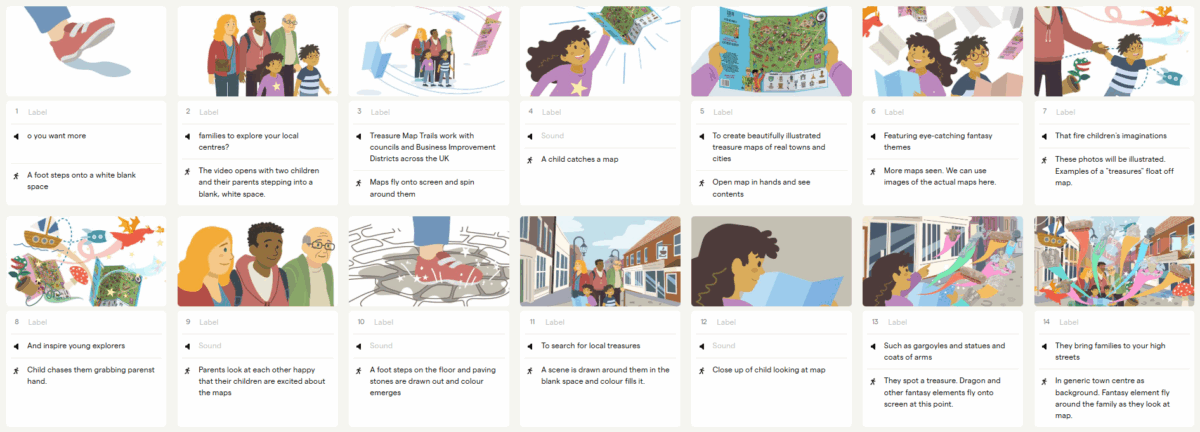Animation storyboard illustration in the Boords software app.