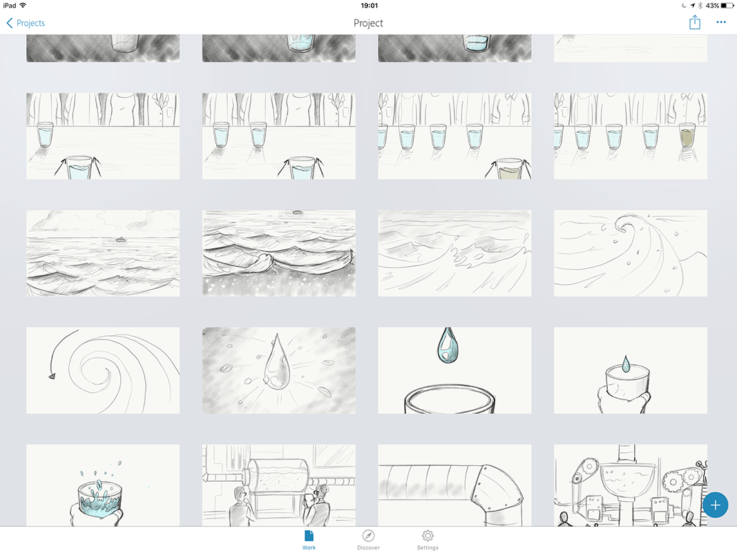 Storyboard clean up in Adobe Sketch on an iPad Pro.