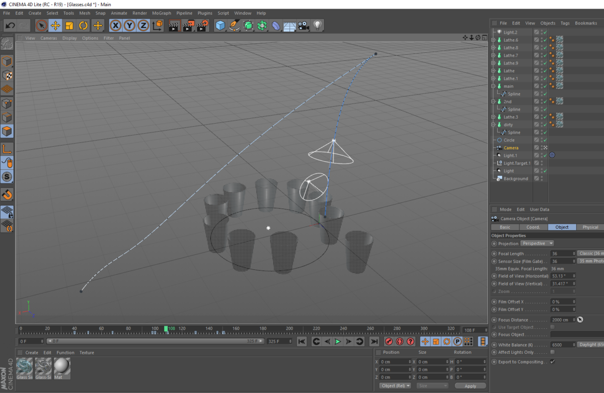 Glasses in Cinema 4D Lite.