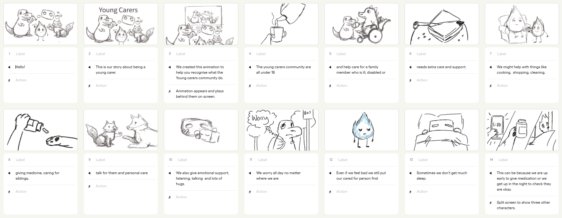 Young Carer's Animation Sketched Storyboard.