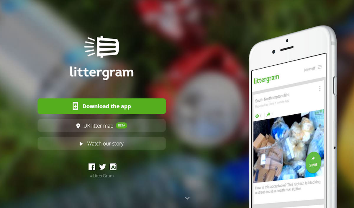 Littergram animated video on website screenshot.